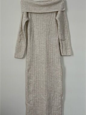 Miss Selfridge Cream Off Shoulder Ribbed Knit Midi Dress US 4–6 NWT